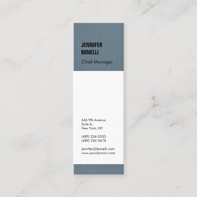 Professional minimalist modern blue grey white mini business card (Front)