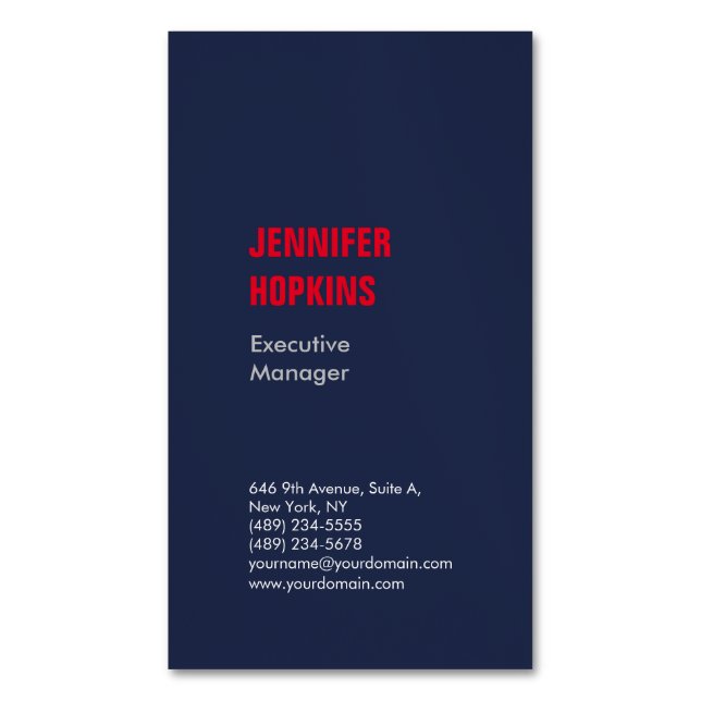 Professional minimalist modern blue red business card magnet (Front Vertical)