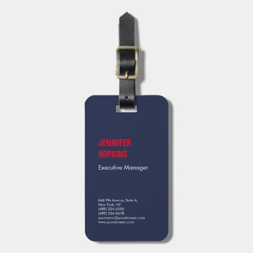 Professional minimalist modern blue red luggage tag