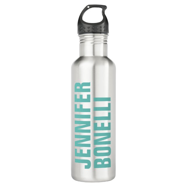 Professional minimalist modern blue white add name stainless steel water bottle (Front)