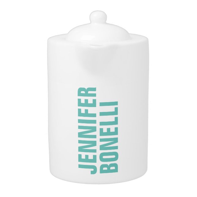 Professional minimalist modern blue white add name teapot (Front)