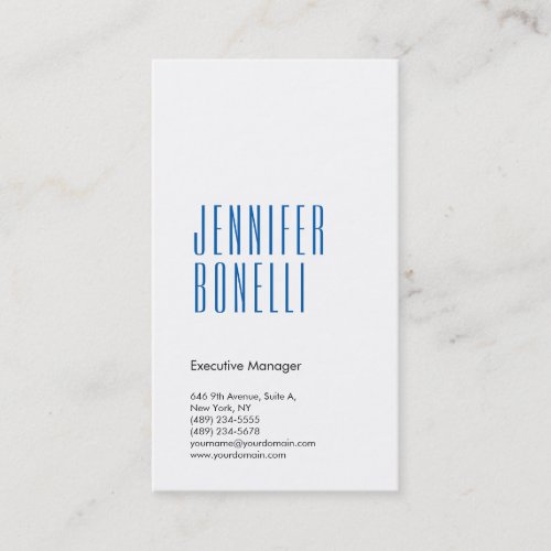 Professional minimalist modern blue white business card