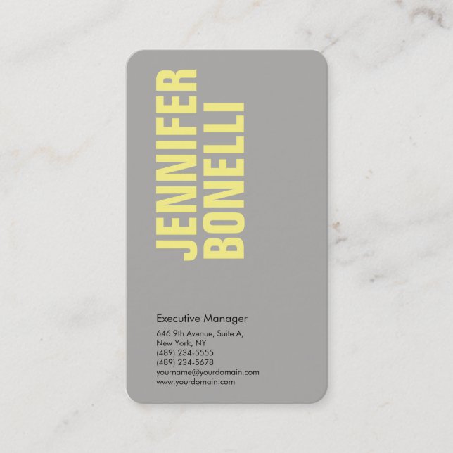 Professional minimalist modern bold grey yellow business card (Front)