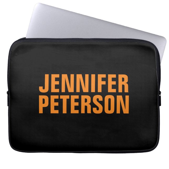 Professional minimalist modern bold orange black laptop sleeve (Front)