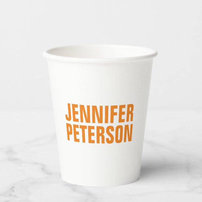 Professional minimalist modern bold orange white paper cups (Front)