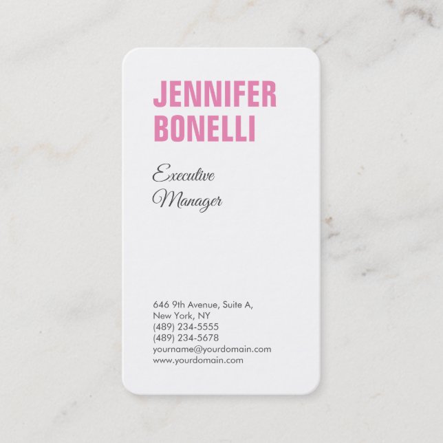 Professional minimalist modern bold pink white business card (Front)