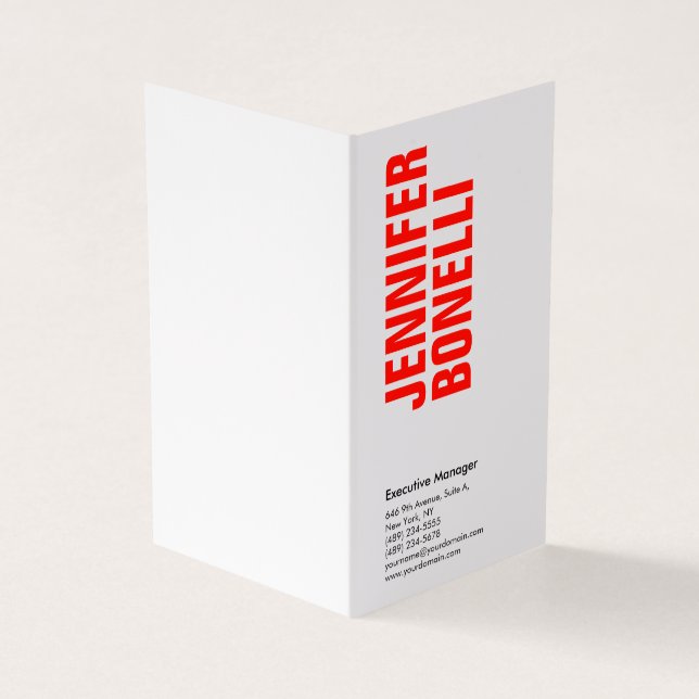 Professional minimalist modern bold red white business card (Outside)