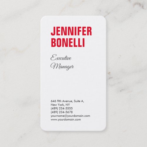 Professional minimalist modern bold red white business card