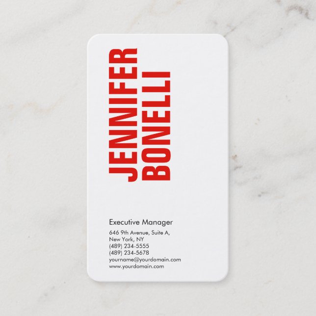 Professional minimalist modern bold red white business card (Front)