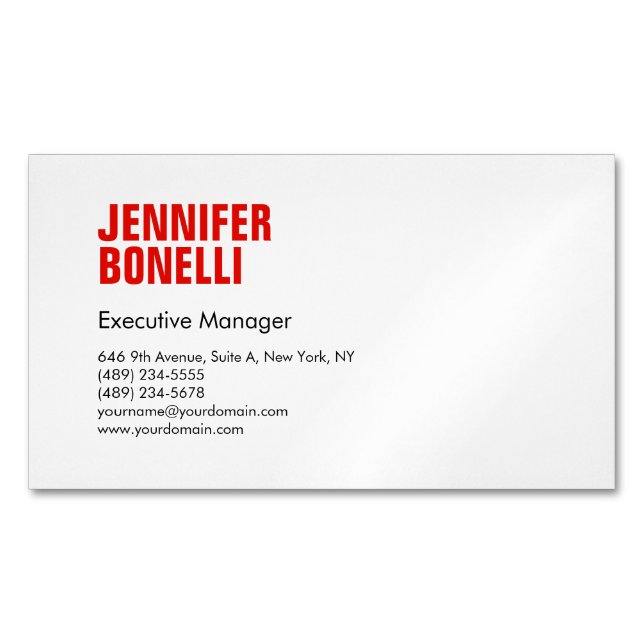 Professional minimalist modern bold red white business card magnet (Front)