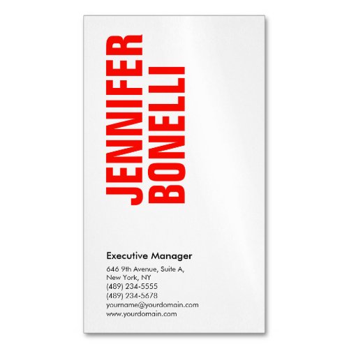 Professional minimalist modern bold red white business card magnet