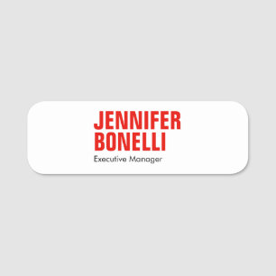 Professional minimalist modern bold red white name tag