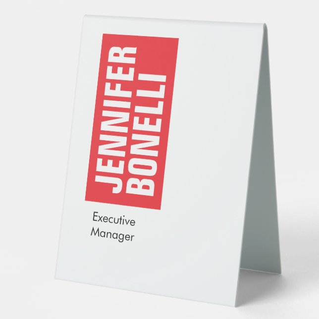 Professional minimalist modern bold red white table tent (Front)