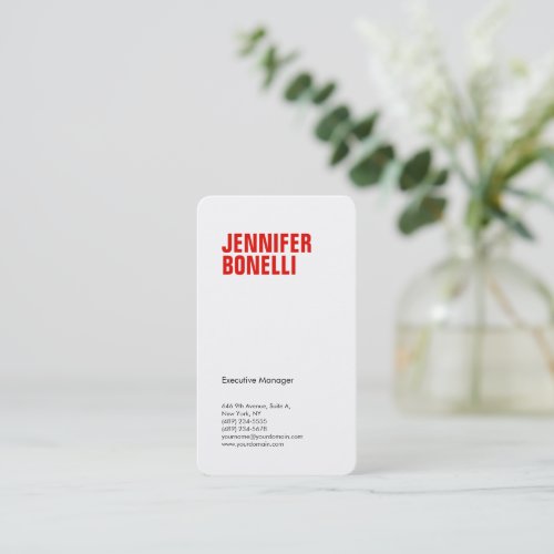 Professional minimalist modern bold text red white business card