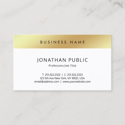 Professional Minimalist Modern Chic Clean Gold Top Business Card