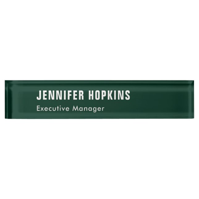 Professional minimalist modern dark green desk name plate (Front)