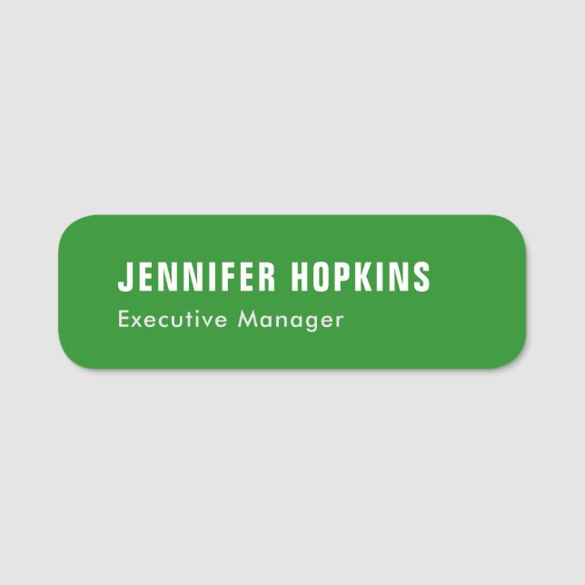 Professional minimalist modern forest green name tag (Front)