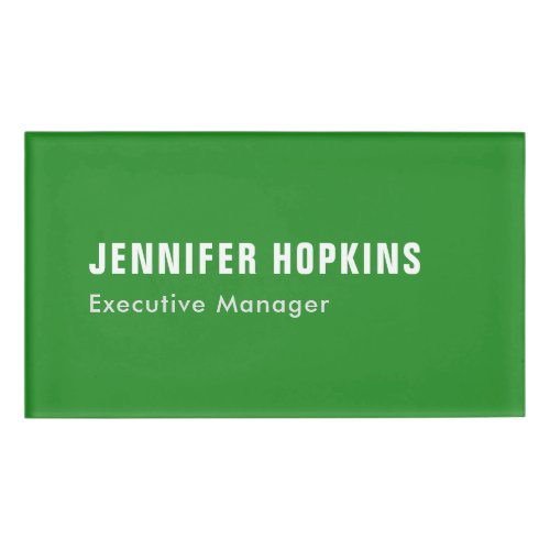 Professional minimalist modern forest green name tag