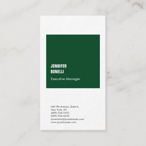 Professional minimalist modern forest green white business card