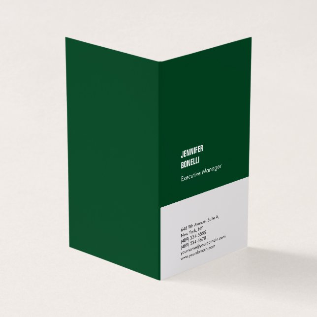 Professional minimalist modern forest green white business card (Outside)