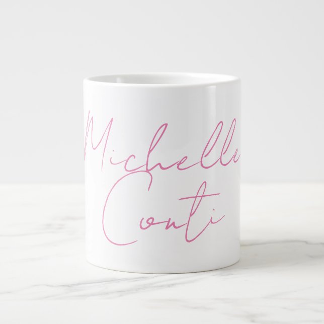 Professional minimalist modern pink white add name giant coffee mug (Front)
