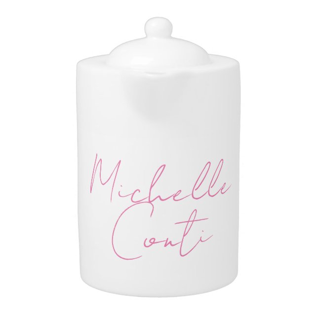 Professional minimalist modern pink white add name teapot (Front)