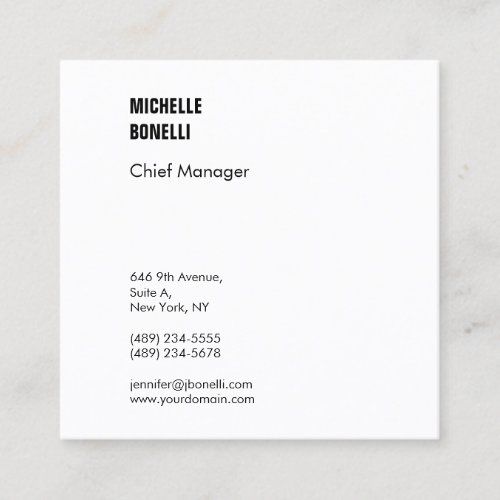 Professional minimalist modern plain black white square business card