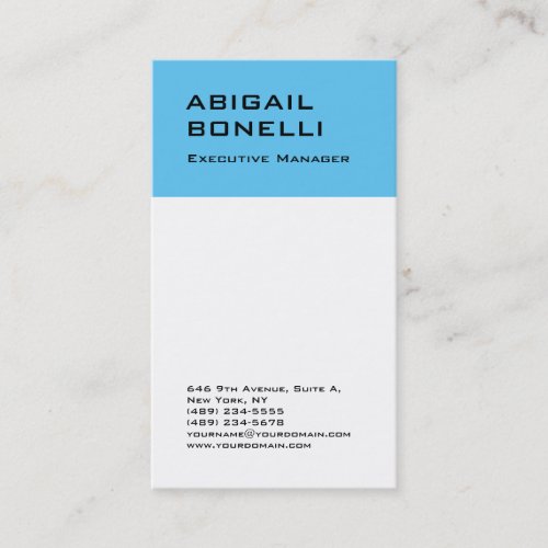Professional minimalist modern plain blue white business card