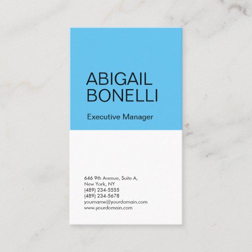 Professional minimalist modern plain blue white business card