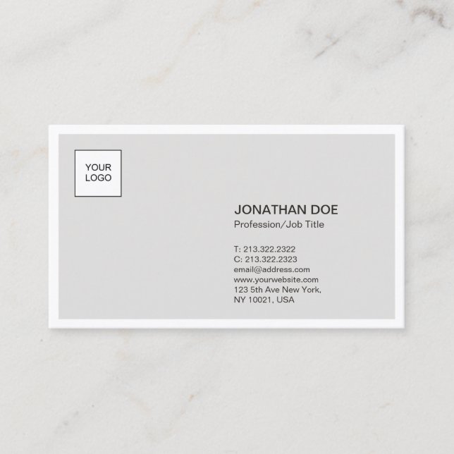 Professional Minimalist Modern Plain With Logo Business Card (Front)