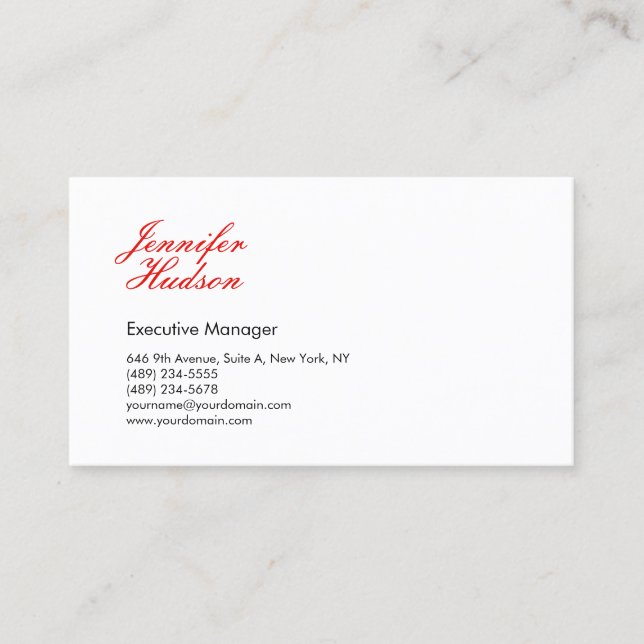 Professional minimalist modern red calligraphy business card (Front)