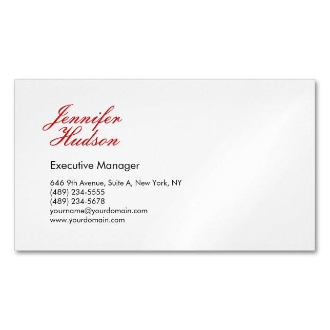 Professional minimalist modern red calligraphy business card magnet (Front)