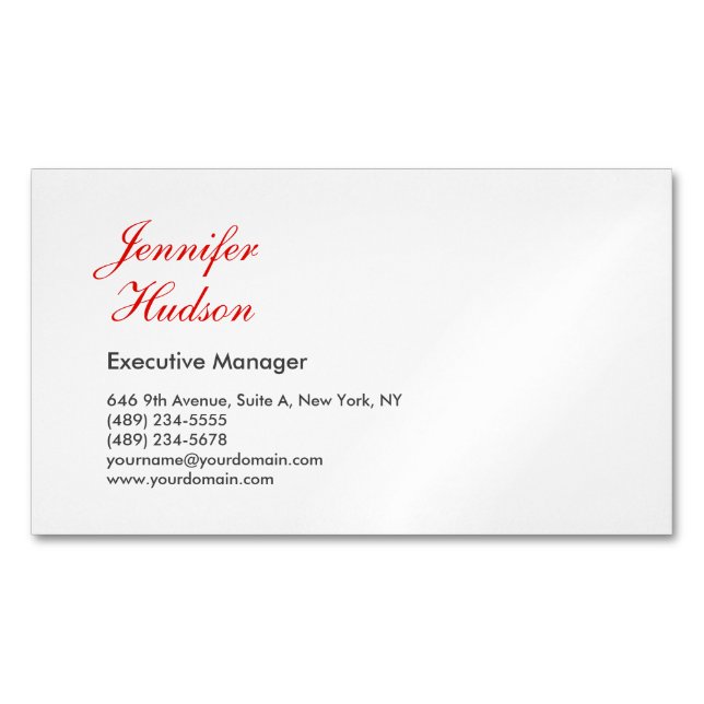 Professional minimalist modern red calligraphy business card magnet (Front)