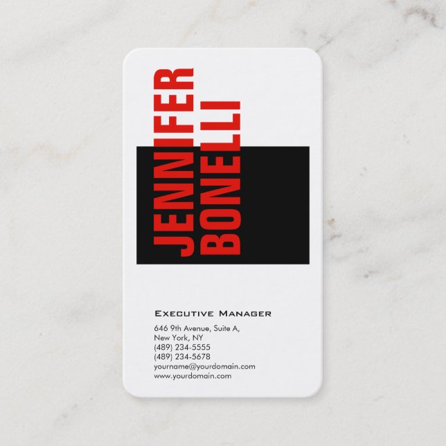 Professional minimalist modern red white black business card (Front)