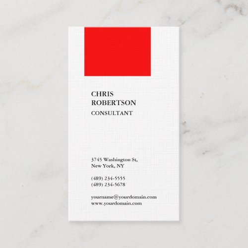 Professional Minimalist Modern Red White Business Card