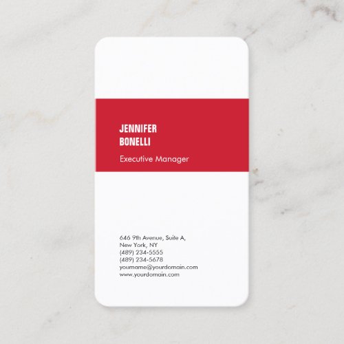 Professional minimalist modern red white plain business card
