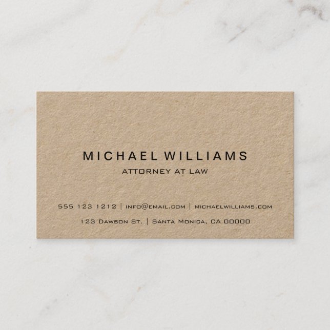 Professional Minimalist Modern Rustic Kraft Business Card (Front)