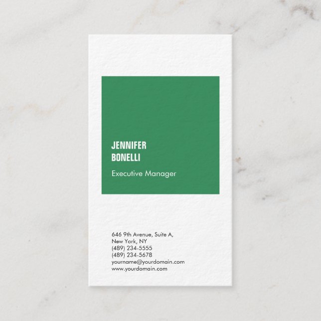 Professional minimalist modern sea green white business card (Front)