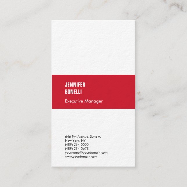 Professional minimalist modern thick red white business card (Front)