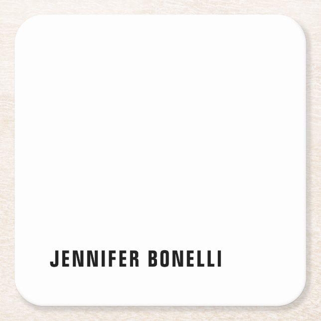 Professional minimalist modern trendy name square paper coaster (Front)