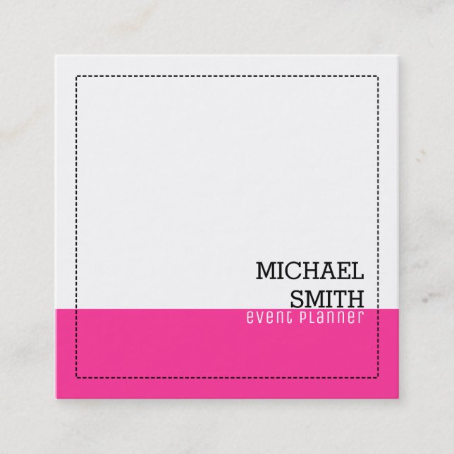 Professional Minimalist Modern White Hot Pink Square Business Card (Front)