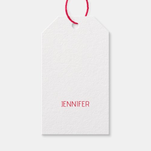 Professional minimalist modern white red name gift tags