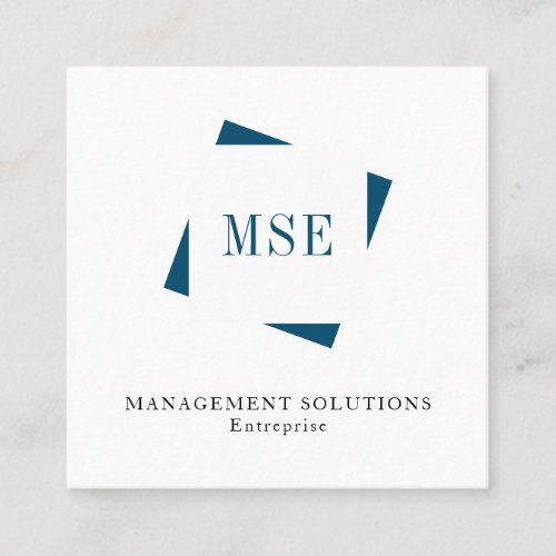 Professional minimalist monogram navy blue white square business card