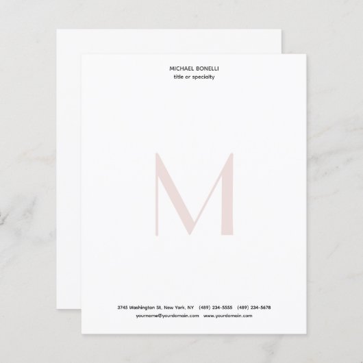 Professional Minimalist Monogrammed Paper Sheet (Front/Back)