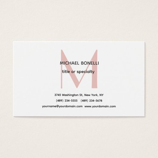 Professional Minimalist Monogrammed Profile Card (Front)