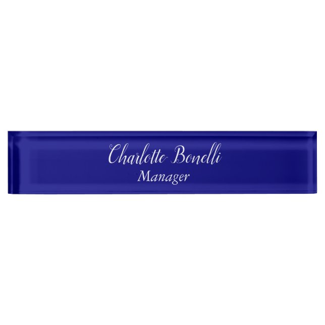 Professional Minimalist Navy Blue Desk Name Plate (Front)