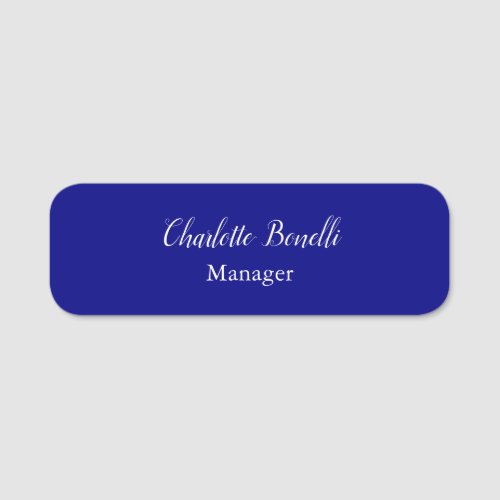 Professional Minimalist Navy Blue Name Tag