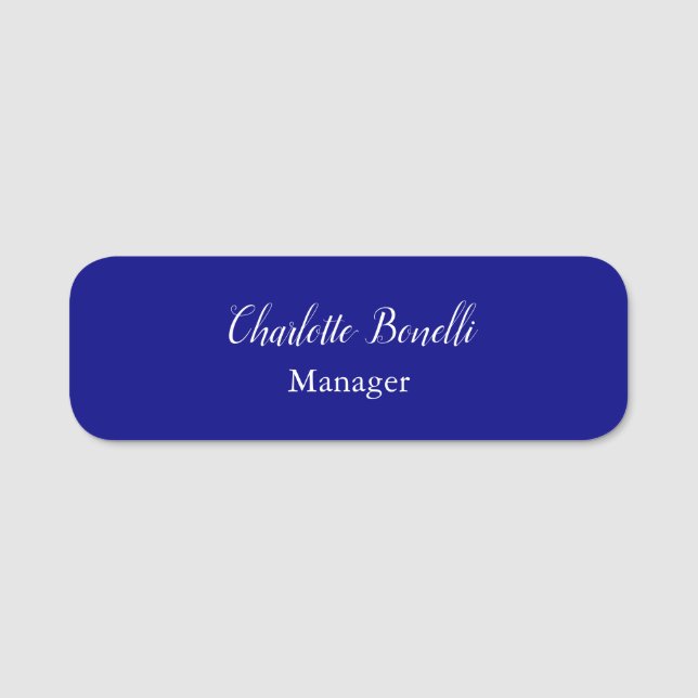 Professional Minimalist Navy Blue Name Tag (Front)
