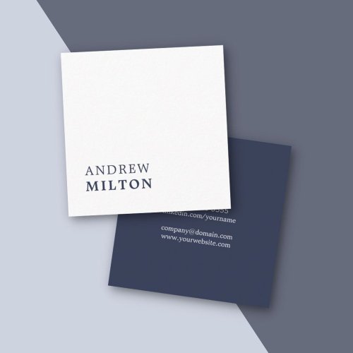 Professional Minimalist Navy Blue White Consultant Square Business Card
