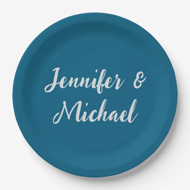 Professional minimalist ocean blue calligraphy paper plates (Front)